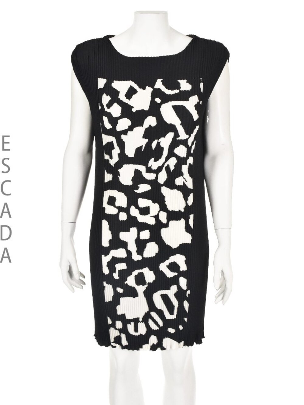 ESCADA Plisse Pleated Black & White Sleeveless Shift Dress US M/L